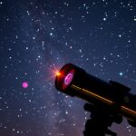 Lencsés távcső a csillagos égen, éles kép megfigyelésére