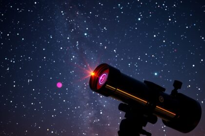 Lencsés távcső a csillagos égen, éles kép megfigyelésére