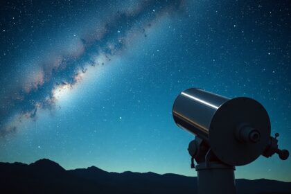 Egy reflektor távcső a csillagos ég alatt