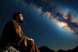 Giordano Bruno a csillagos ég alatt, filozófia és vallás szimbóluma.