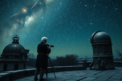 Charles Messier csillagásztávcsövével az éjszakai égen