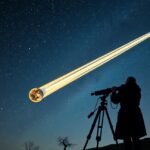 Csillagász Halley üstököse megfigyelése távcsővel.
