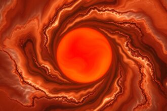 A Jupiter Nagy Vörös Foltja, a bolygó óriási viharának illusztrációja.