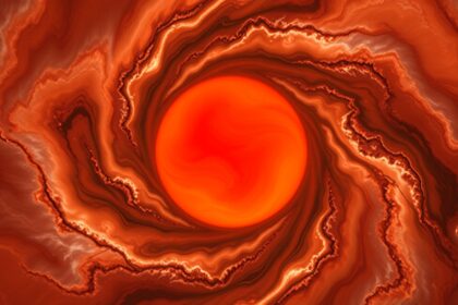 A Jupiter Nagy Vörös Foltja, a bolygó óriási viharának illusztrációja.