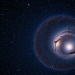 Szűz (Virgo) galaxis spirálformájú képe a csillagos égen.