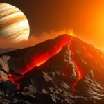 Io vulkánjai és Jupiter bolygó háttérben