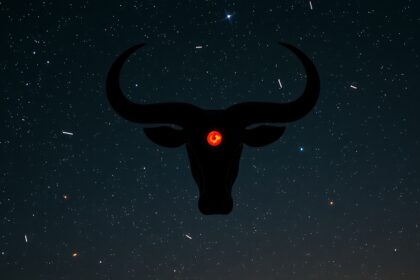 A Bika csillagkép sziluettje Aldebaran vörös csillagával