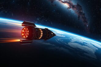 Űrhajó fénysebességhez közeli sebességgel az űrben