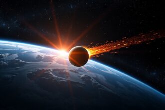 A Földre zuhanó meteorit és a napfelkeltét bemutató űrkép.