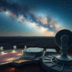 SETI rádiótávcsövek az éjszakai égen a Tejúttal