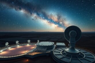 SETI rádiótávcsövek az éjszakai égen a Tejúttal