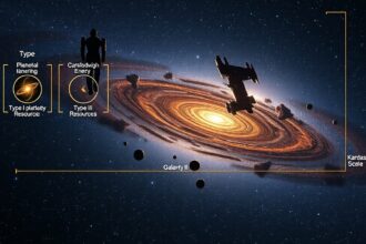 Kardasev-skála diagramja: I., II. és III. típusú civilizációk energiaforrásai.