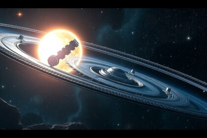 Digitális ábrázolás egy Dyson-gömböt ábrázoló naprendszerről