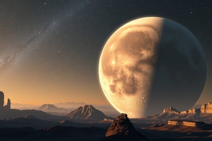 Digitális ábrázolás egy óriásbolygó holdjáról más naprendszerben