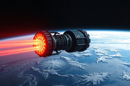 Ionhajtómű az űrben, a föld bolygó felett