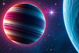 Digitális kép a Neptunusz és Uránusz bolygóiról, gyémánteső témájával.