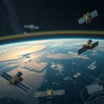 Szateliták az űrben, amelyek a műholdas internet szolgáltatásához kapcsolódnak.