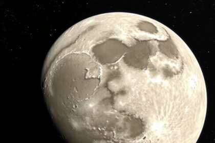 A Hold részletes képe, kráteres felszínnel és csillagokkal körülvéve.