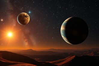 Fantasztikus égi táj bolygókkal és csillagokkal az Univerzumban.