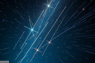 Hullócsillagok éjszakai égbolt felett, csillagászat témája.