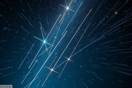 Hullócsillagok éjszakai égbolt felett, csillagászat témája.