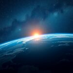 A Föld és a felkeltő Nap látványa az űrből.