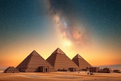 Gízai piramisok tájolása Orionra a csillagos éjszakában