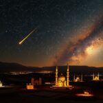 Csillaggal megvilágított táj és galaxis