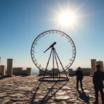 Örvénylő napfénnyel megvilágított műszerek a földrajz tudományos elemzéséhez.