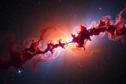 A Hubble űrtávcső által készített képen piros füstfelhők láthatók az űrben.