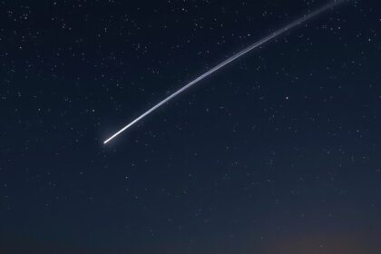Quadrantid meteor shower streaking across a starry night sky.