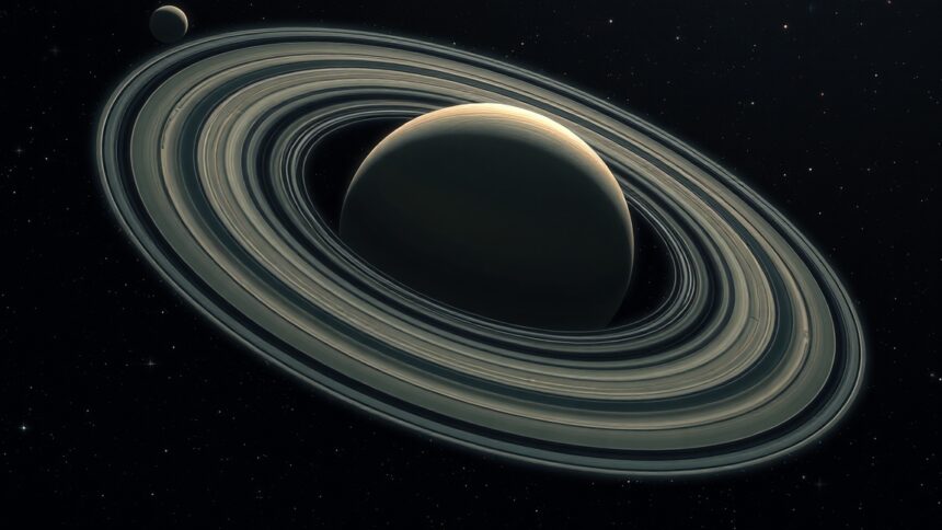 A Szaturnusz gyűrűi és pásztorholdjai a világűrben.