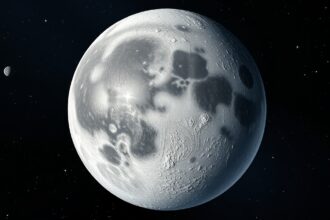 Ceres, a törpebolygó az aszteroidaövben, jégtakarókkal és fénypontokkal.