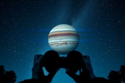 Binokulárral a csillagos ég alatt megfigyelés Uránusz bolygó.