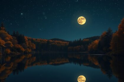 Hód-hold novemberi telihold képe a csillagos éjben