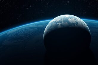 A Föld és a Hold távoli nézete az űrből.