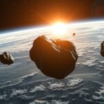 Aszteroidák a Föld légkörének határán, Nap felkeltével.