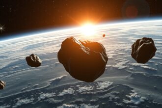 Aszteroidák a Föld légkörének határán, Nap felkeltével.