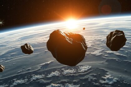 Aszteroidák a Föld légkörének határán, Nap felkeltével.