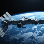 Mir űrállomás a Föld felett, moduláris dizájnban.