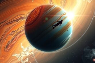 Űrbeli búvárkodás Jupiter gázóriás közelében.