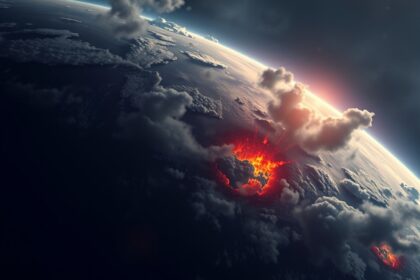 A Föld a Nap hirtelen kialvása után, sötét és viharos légkörben.