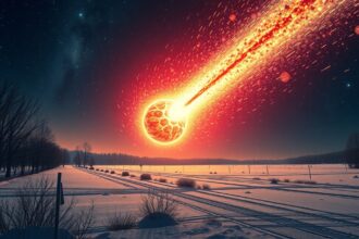 Cseljabinszk meteor becsapódása a téli tájon