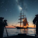 Tengerészek csillagokat figyelnek navigálás közben a hajón.