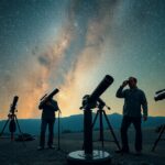 Csillagászok távcsövekkel a csillagok alatt, a Vulcan bolygó történetéért kutatva.