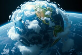 A Föld látképe felhőkkel, az oxigén eltűnésének fantáziája.
