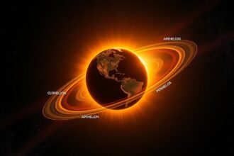 Föld, Nap, perihélium és afélium vizuális ábrázolása.