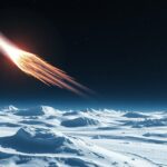 Üstökös zuhanása egy havas tájon, az űrben.