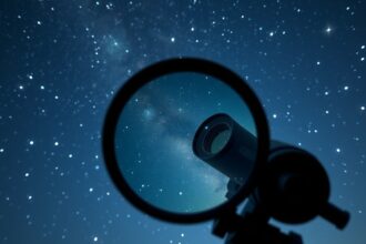 Távcső és csillagos égbolt látómezője