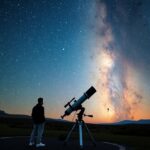 Éjszakai égbolt csillagvizsgálóval és csillagokkal